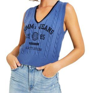 MARI - Tommy Jeans Women's Cotton Varsity Sweater Vest - Harbour/Blue Multi